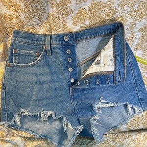 Levi's Classic Blue Frayed Jean Shorts